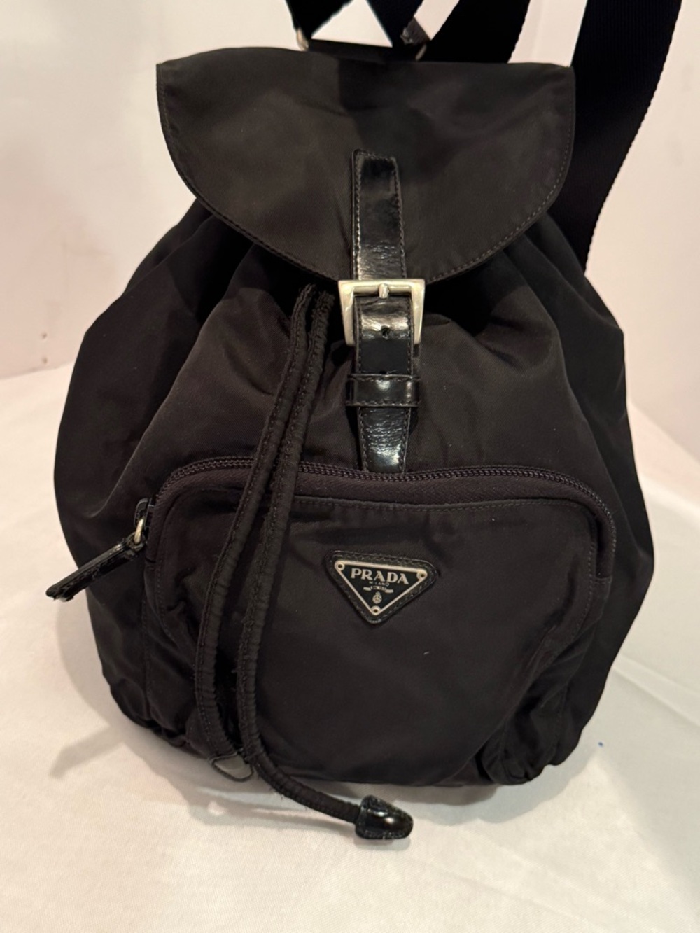 Prada Black Nylon Drawstring Backpack with Front Zip Pocket - Picture 7 of 14